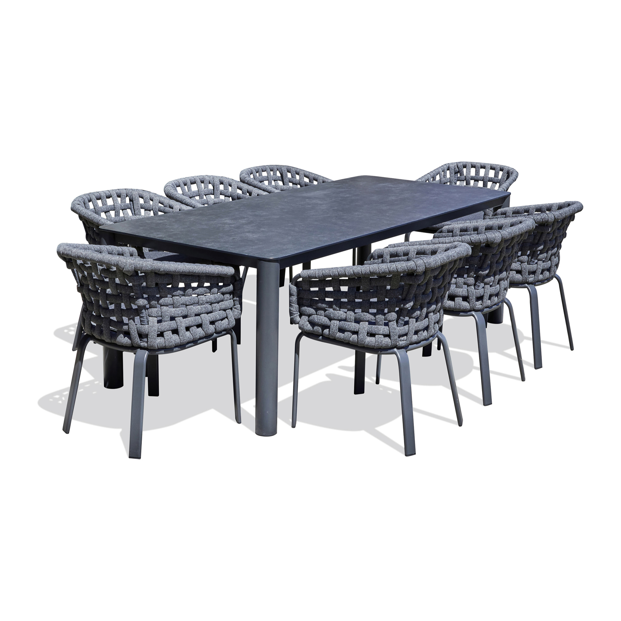 CAMARGUE - Ensemble repas de jardin 8 pl en alu avec plateau céramique sur verre