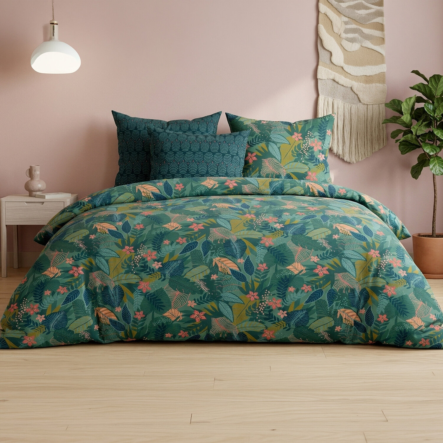 Parure housse de couette imprimé 100% coton - zania - fougère