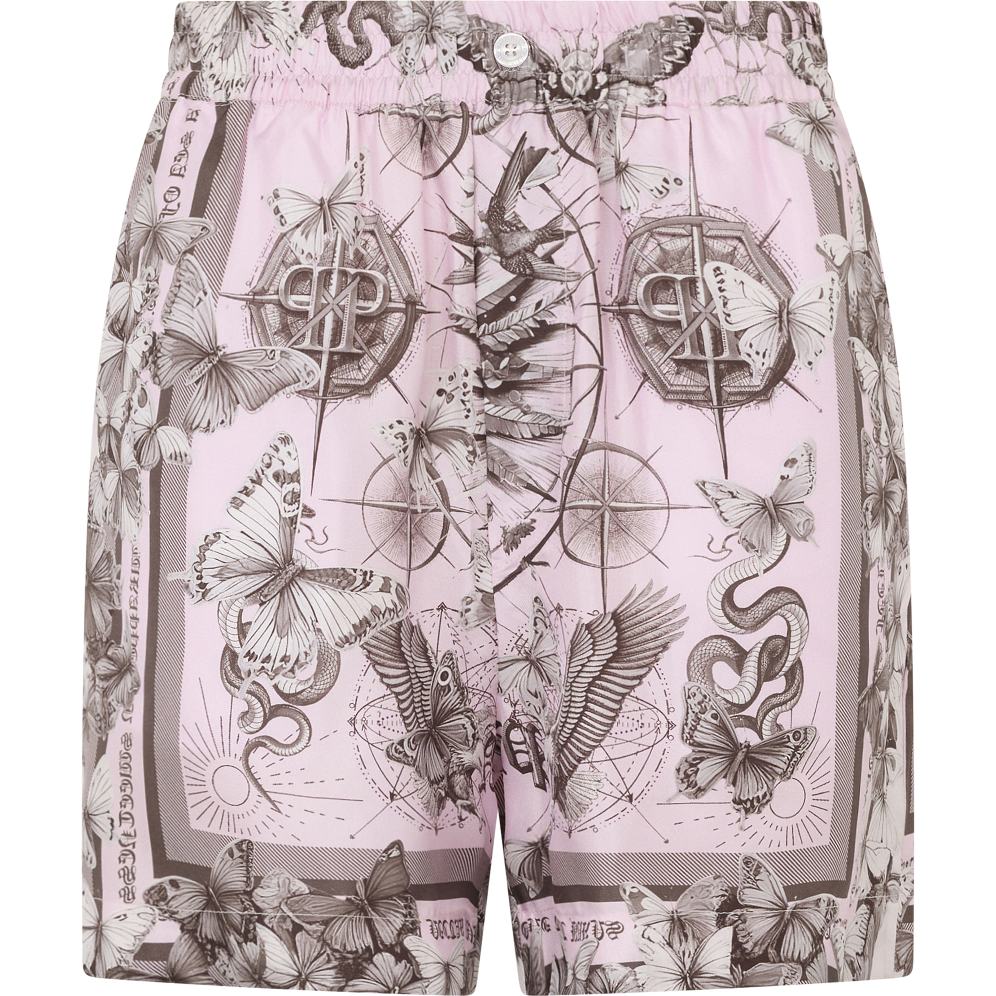 PHILIPP PLEIN Silk Shorts Butterfly Tattoo