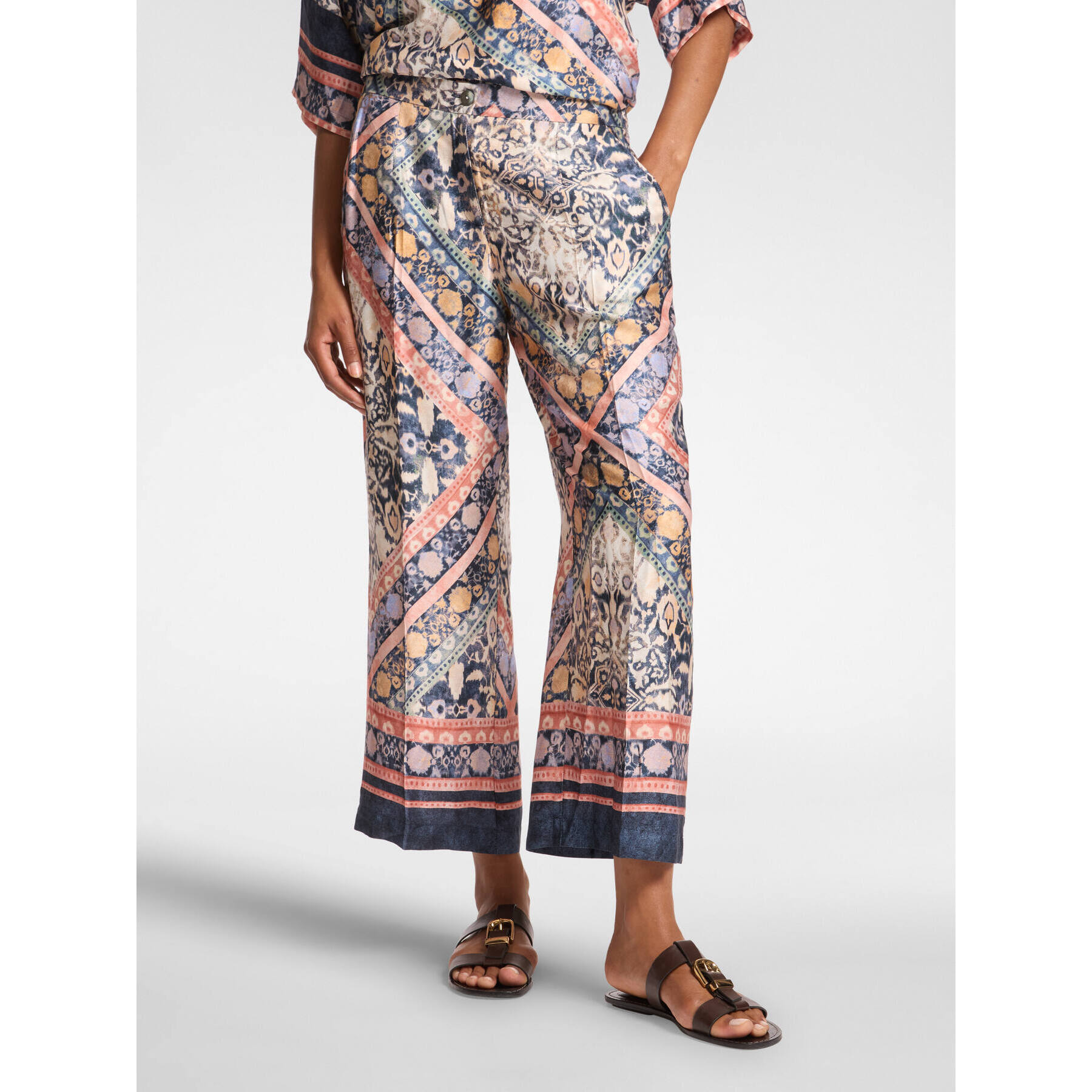 Elena Mirò - Pantaloni cropped stampati - Blu