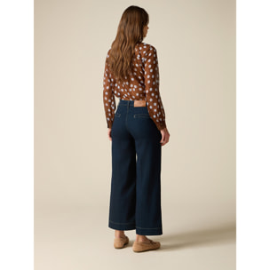 Oltre - Jeans cropped a vita alta con applicazioni - Blu