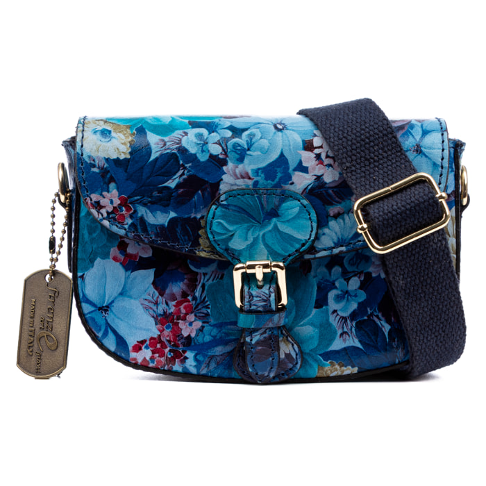 Annone bolso bandolera mujer. Piel auténtica acabado Ruga estampada con flores