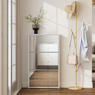 Zapatero Estrecho 3 Puertas con Espejo, Zapatero Entrada Recibidor, para 9 Pares de Zapatos, para Pasillo, Espacios Reducidos, 65x17x114,5 cm, Blanco