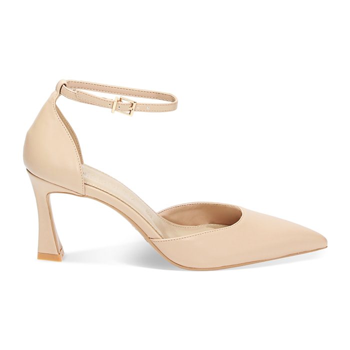 Décolleté Open Shank beige, tacco 7,6 cm