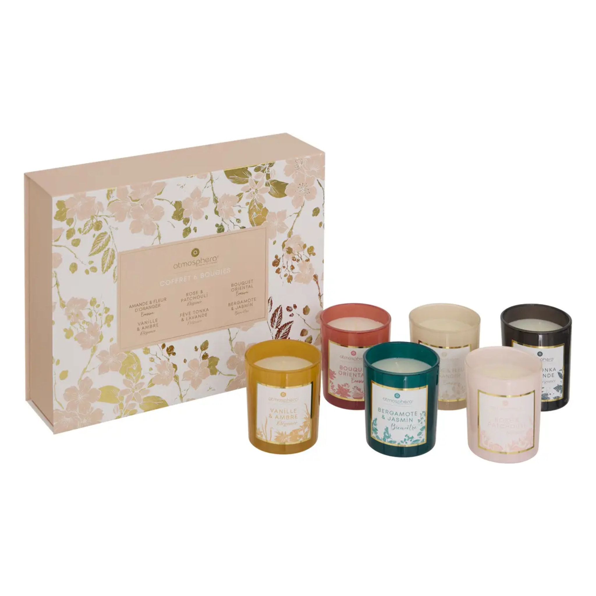 Coffret 6 bougies parfumées Maël pot verre