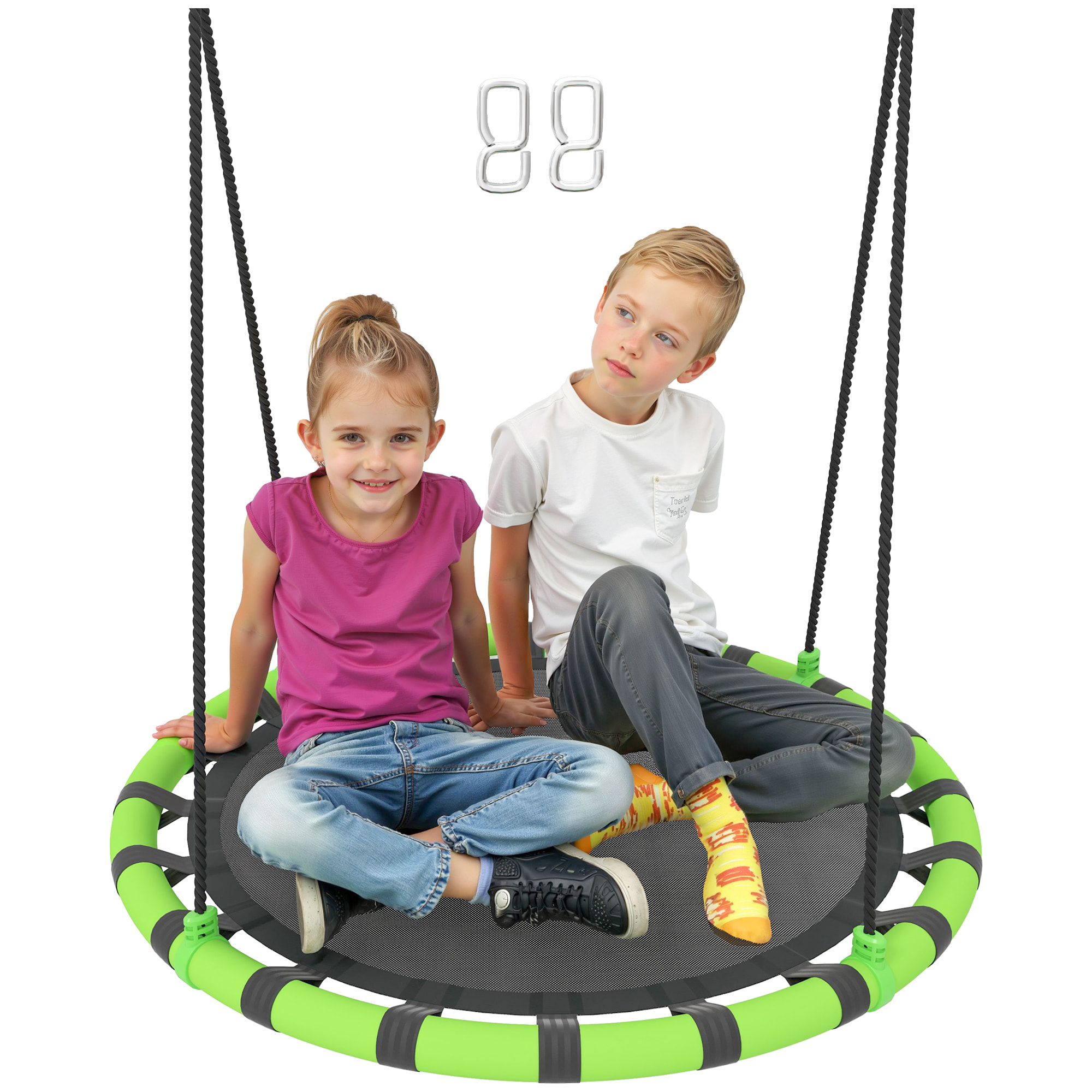Columpio para Niños Redondo Columpio Jardín Exterior Ajustable Columpio Infantil Impermeable Carga 150 kg Ø100x180 cm Negro y Verde