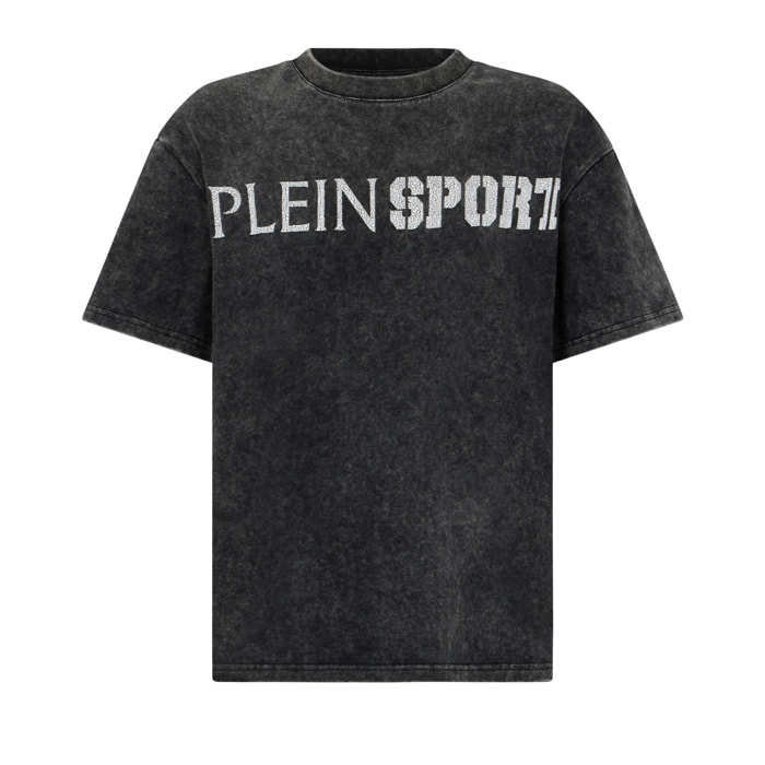 PLEIN SPORT Washed Round Neck T-Shirt Crackle Scratch