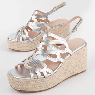 Sandalia De Cuña - Plateado - Altura: 8 Cm