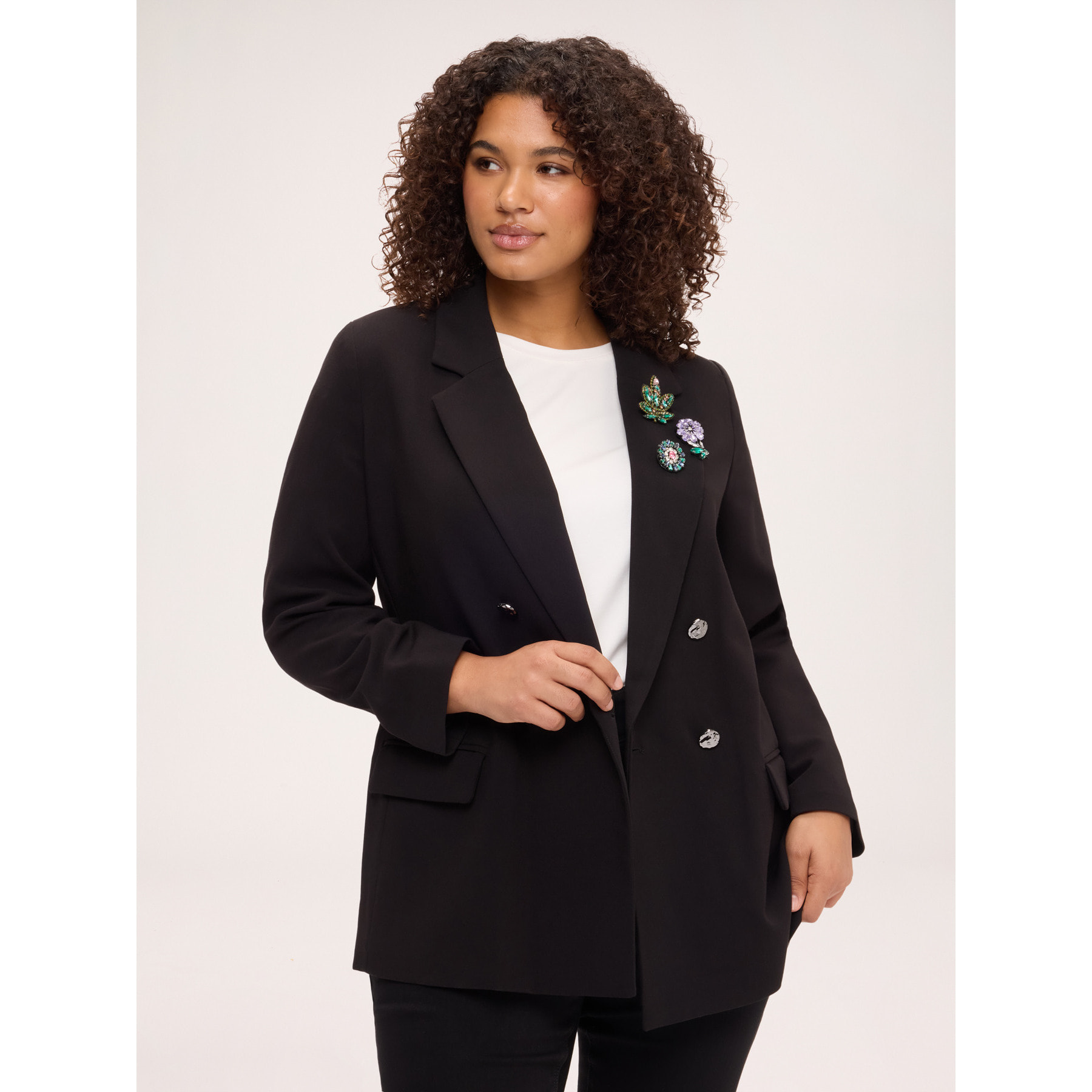 Fiorella Rubino - Blazer doppiopetto con applicazione gioiello - Nero