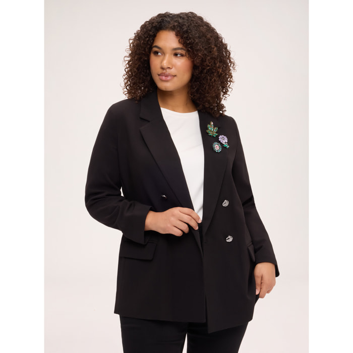 Fiorella Rubino - Blazer doppiopetto con applicazione gioiello - Nero