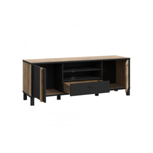Meuble TV 155 cm bois effet chêne et noir - YAL