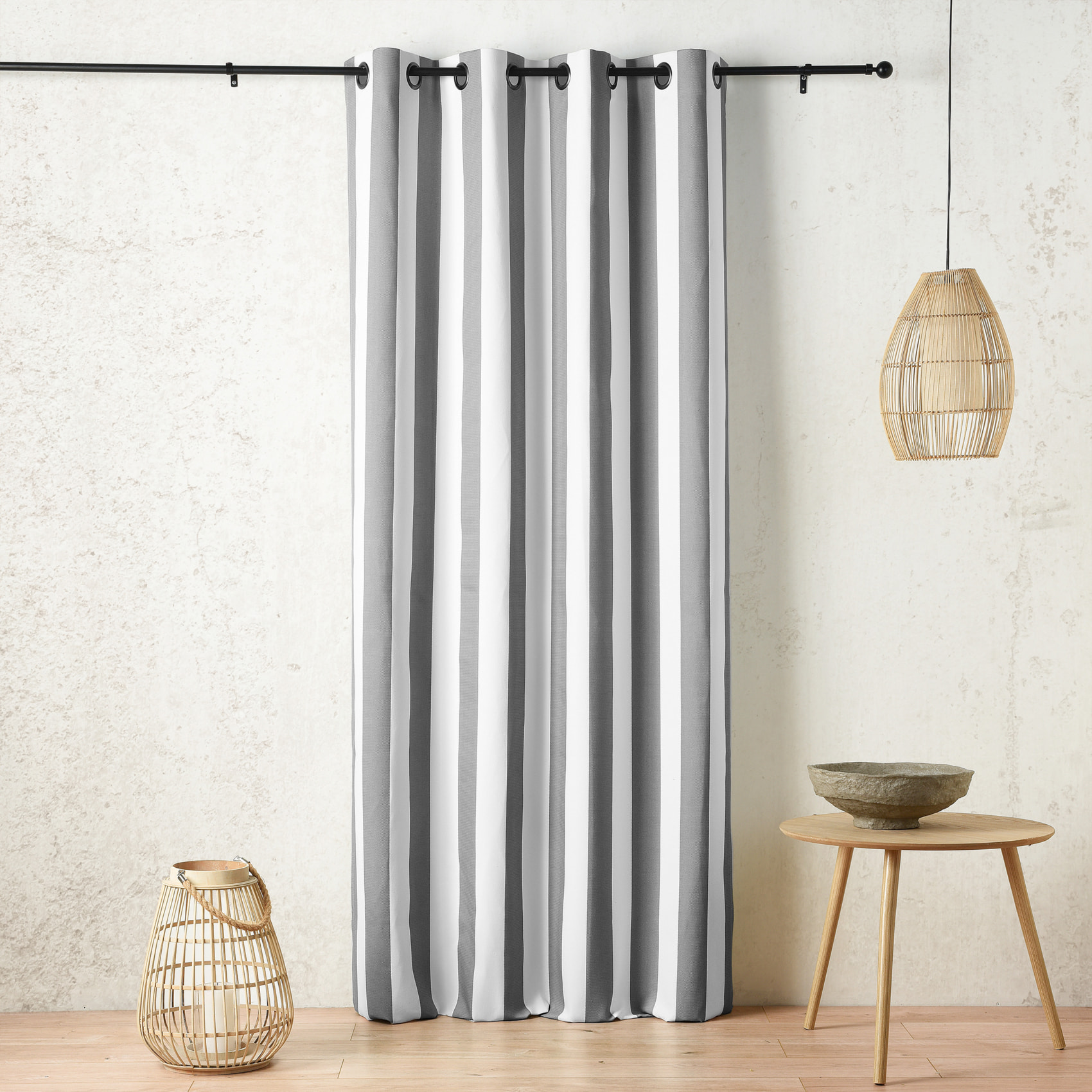 Rideau à œillets outdoor rayé déperlant - Gris