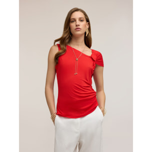 Motivi - Top asimmetrico con drappeggio - Rosso