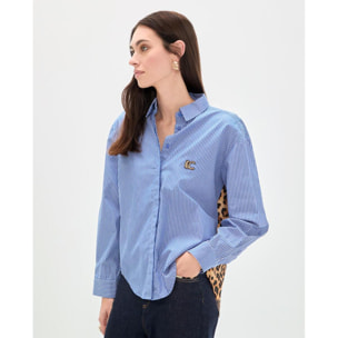 Camicia in popeline con righe stampate animalier