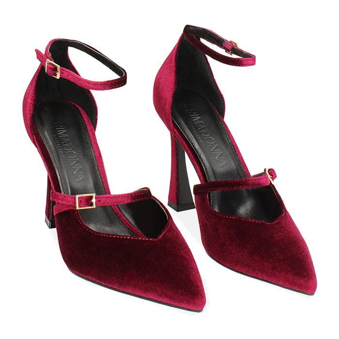Open shank burdeos en terciopelo