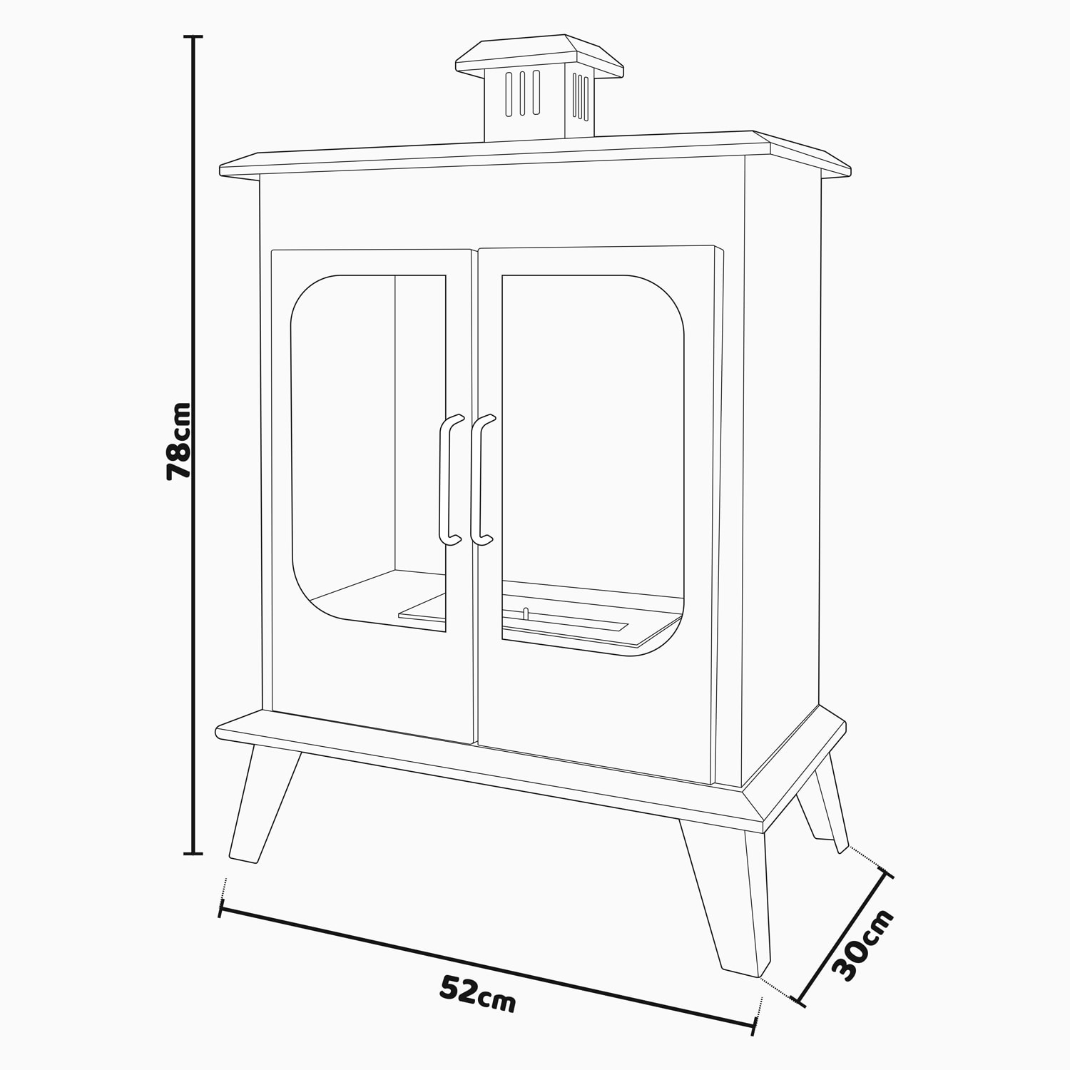 Commodo - Camino a bioetanolo da terra freestanding, biocamino da pavimento stile vintage, 52x30xH78cm