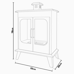 Commodo - Camino a bioetanolo da terra freestanding, biocamino da pavimento stile vintage, 52x30xH78cm