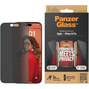 Protège écran PANZERGLASS iPhone 15 Pro avec applicateur UWF