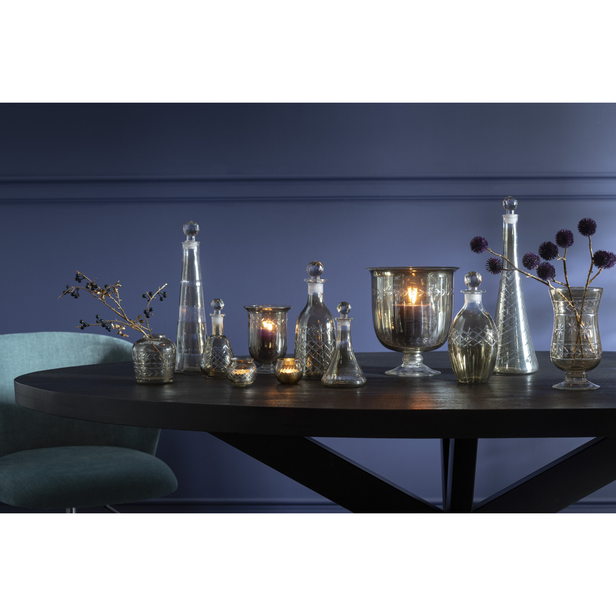 J-Line bougeoir Branche Rond - verre - gris fumé - 2 pcs