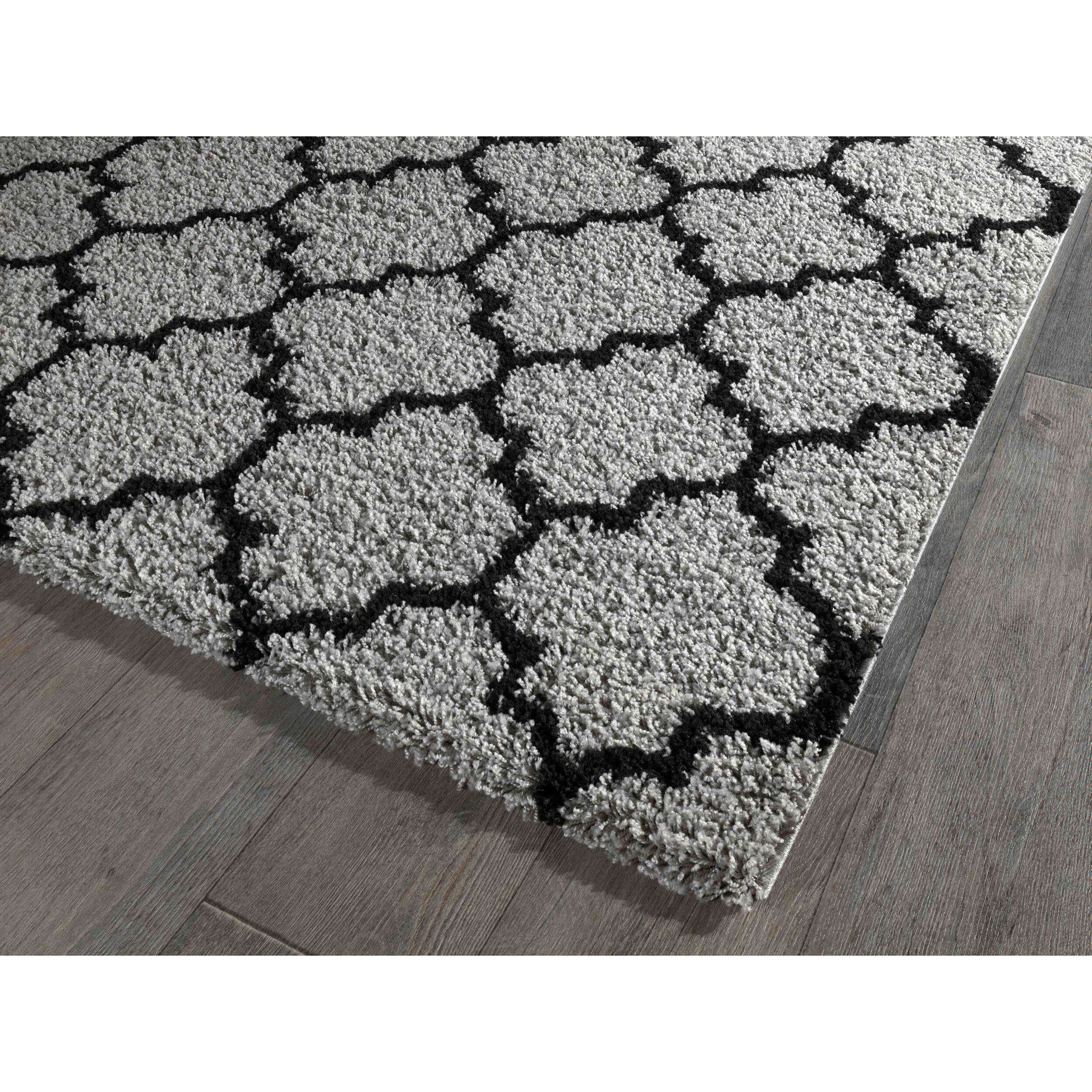 Trellis - tapis shaggy de salon en laine artificielle gris et noir