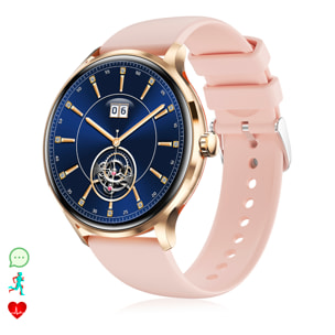 DAM Smartwatch QS80 con llamadas BT, notificaciones push. Monitor deportivo y de salud, termómetro. 4,4x1,1x3,7 Cm. Color: Rosa
