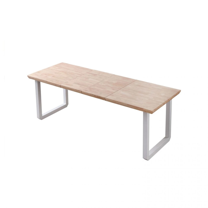 Mesa de comedor extensible con patas metálicas en blanco y roble 140-220x80cm Roma Roble - Blanco