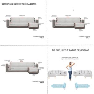 COPRIDIVANO ANTISCIVOLO PENISOLA DX COMFORT MADE IN ITALY - GRIGIO CHIARO