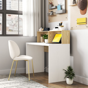 Escritorio, 110x50x102,6 cm, Mesa de Escritorio, Mesa de Ordenador con 2 Compartimentos Abiertos y Estante, Fácil de Montar, para Casa, Oficina, Dormitorio, Estudio, Blanco y Madera Natural