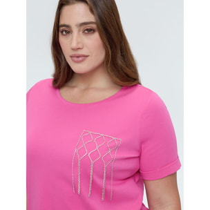 Fiorella Rubino - T-shirt in cotone con taschino decorato - Fucsia