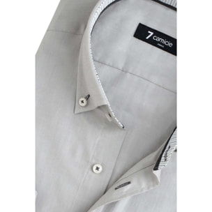 camicia uomo 1 bottone button down slim Oxford unito Grigio Medio