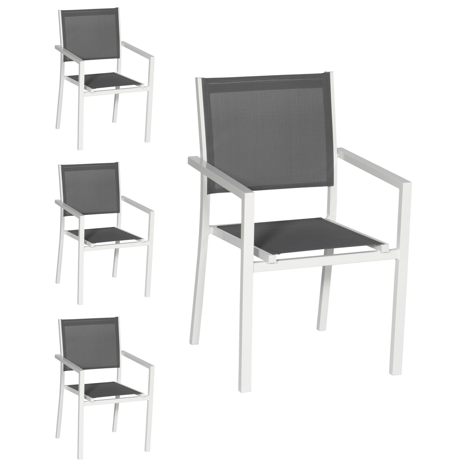 Lot de 4 chaises en aluminium blanc - textilène gris
