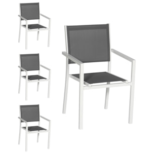 Lot de 4 chaises en aluminium blanc - textilène gris