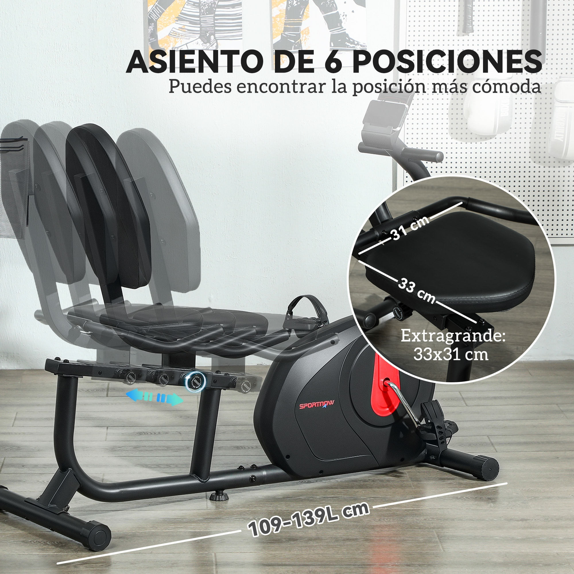 Bicicleta Estática con Respaldo, 8 Niveles de Resistencia, Bici Estática Reclinadas, con Volante Asiento Ajustable Pantalla LCD y Soporte de Teléfono, para Entrenamientos de Recuperación