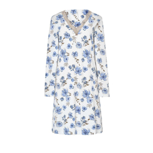 Camisón mujer diseño floral escote en pico con detalle de encaje y maga larga