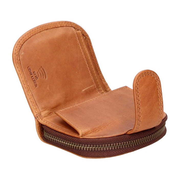 Portafoglio uomo in vera pelle - Modello False - Chiusura zip - 10.0 x 9.0 x 3.5 cm