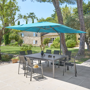 Parasol déporté rectangulaire "Melhia" bleu canard 4x3m