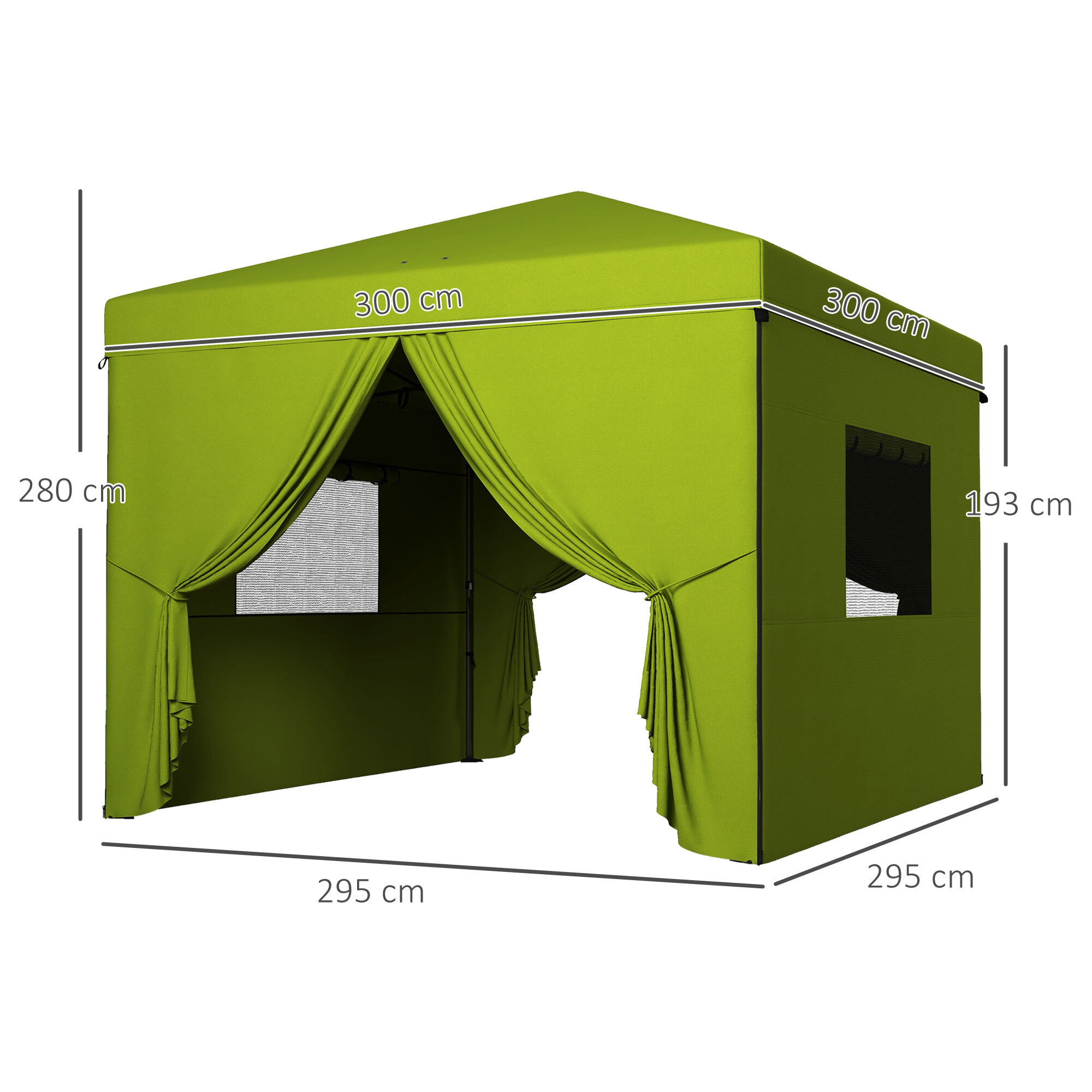 Carpa Plegable 3x3 m Cenador de Jardín con 4 Paredes Laterales 2 Ventanas de Malla Altura Ajustable Bolsa de Transporte Impermeable y Anti-UV para Camping Fiestas Verde