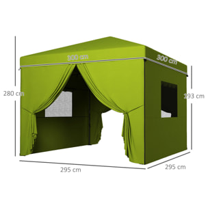 Carpa Plegable 3x3 m Cenador de Jardín con 4 Paredes Laterales 2 Ventanas de Malla Altura Ajustable Bolsa de Transporte Impermeable y Anti-UV para Camping Fiestas Verde