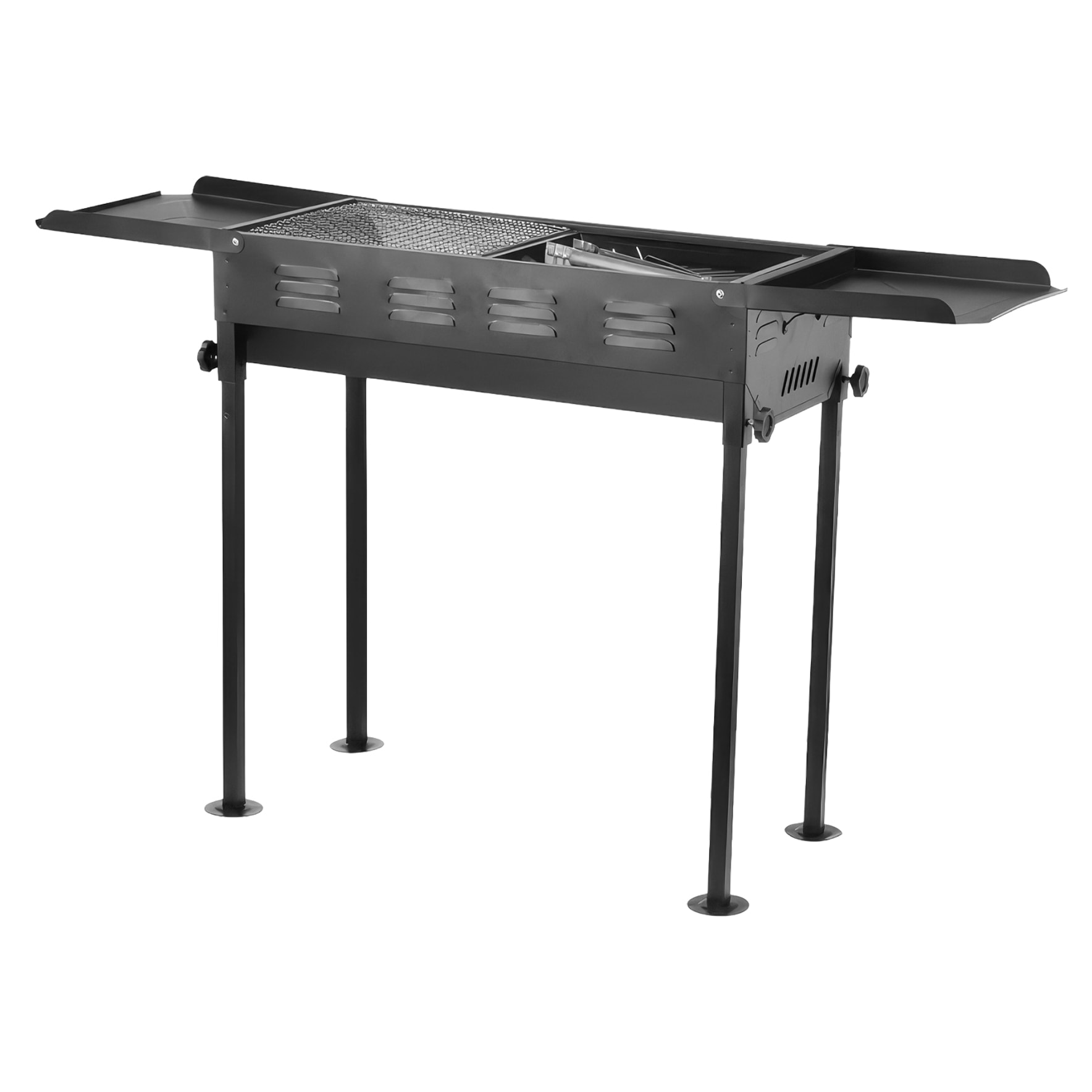 Barbecue portatile a carbone QT-KL-055 con ampia superficie di cottura, gambe rimovibili, maniglie laterali e finitura resistente.