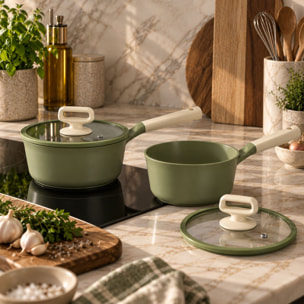 Casserole 18cm en fonte d'aluminium avec couvercle vert - tous feux ANNA