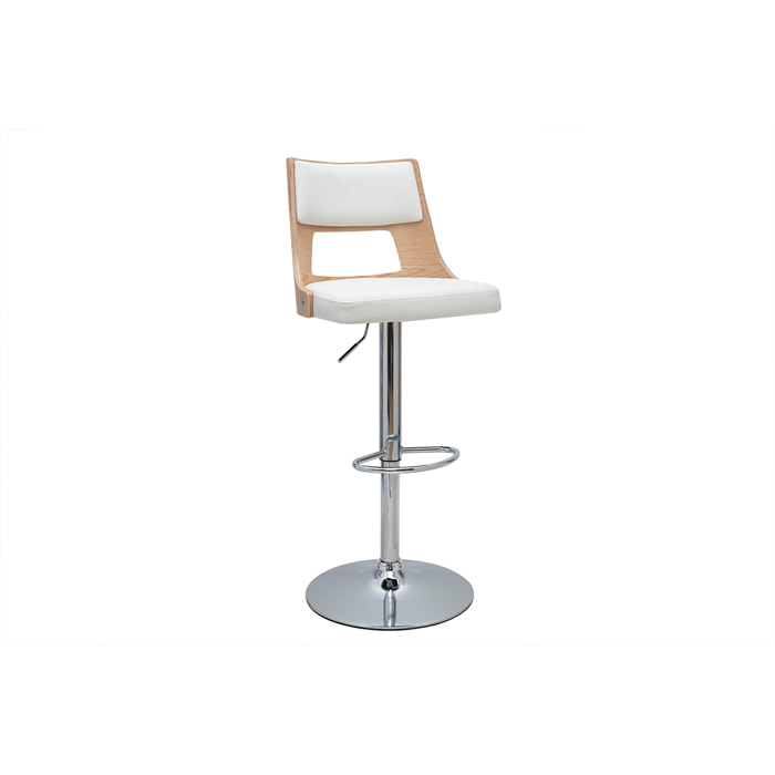 Tabouret de bar réglable pivotants 360° blanc et bois clair GARBO