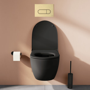 Pack WC suspendu Sento noir + bâti autoportant V-Fix Core + Plaque Round Or brossée