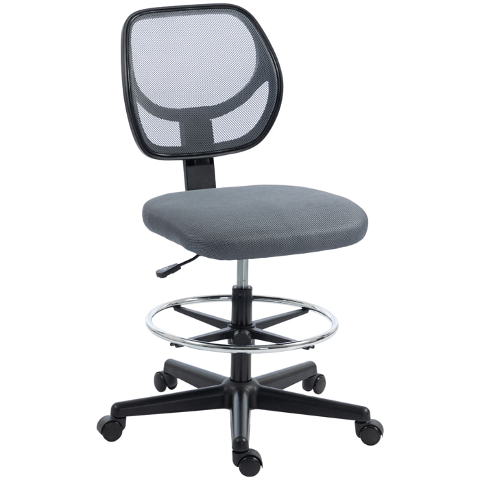 Chaise de bureau assise haute réglable dim. 59L x 61l x 93-113H cm pivotant 360° tissu maille gris