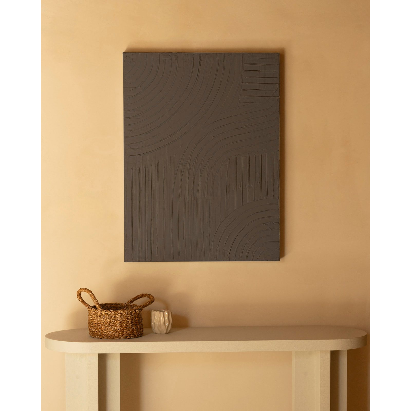 Tableau marron décoratif sur coton avec cadre en bois peint à la main à la peinture à l'huile en différentes tailles
