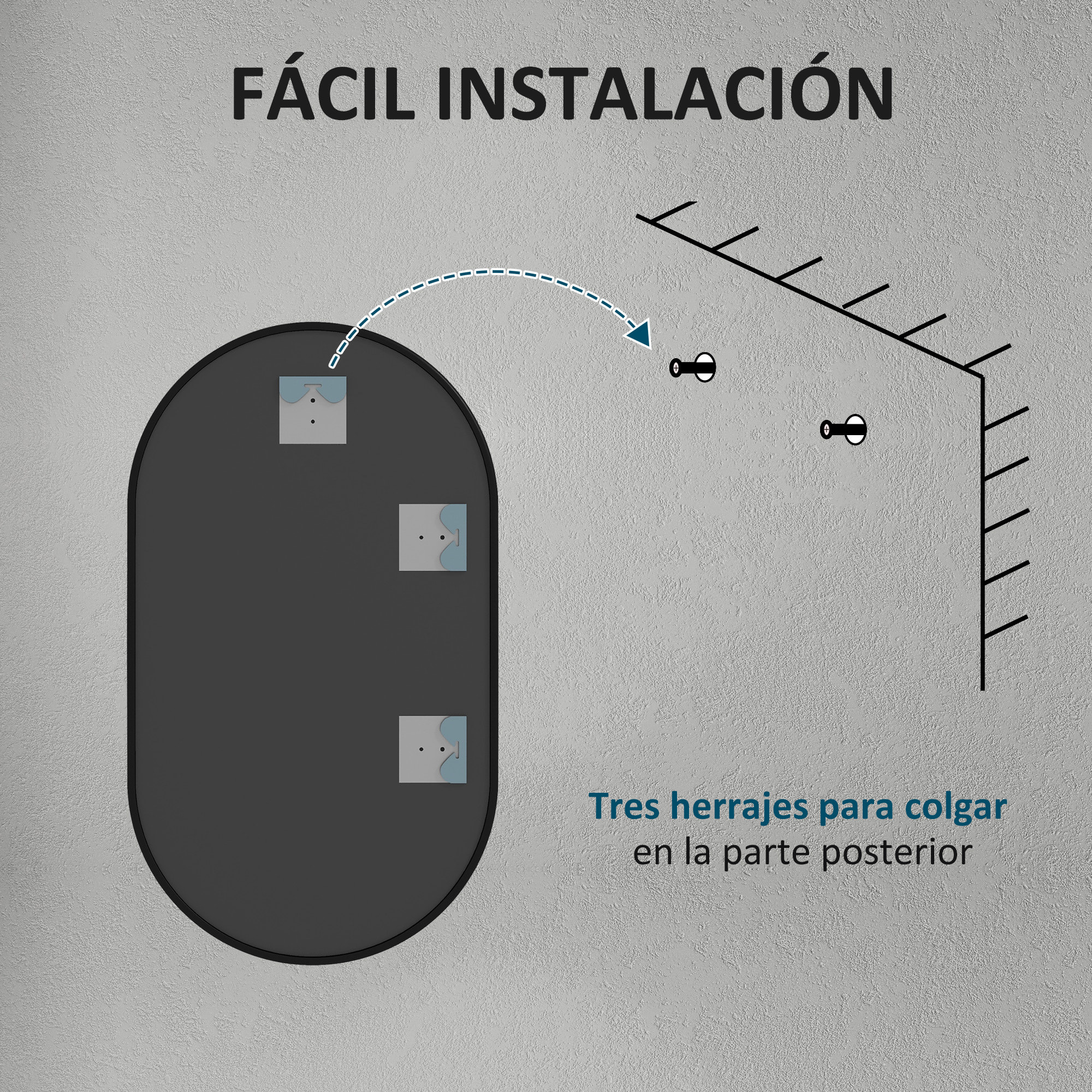 Espejo de Baño Ovalado 40x70 cm con Marco de Aluminio Espejo de Pared Decorativo Horizontal o Vertical para Salón Entrada Pasillo Negro