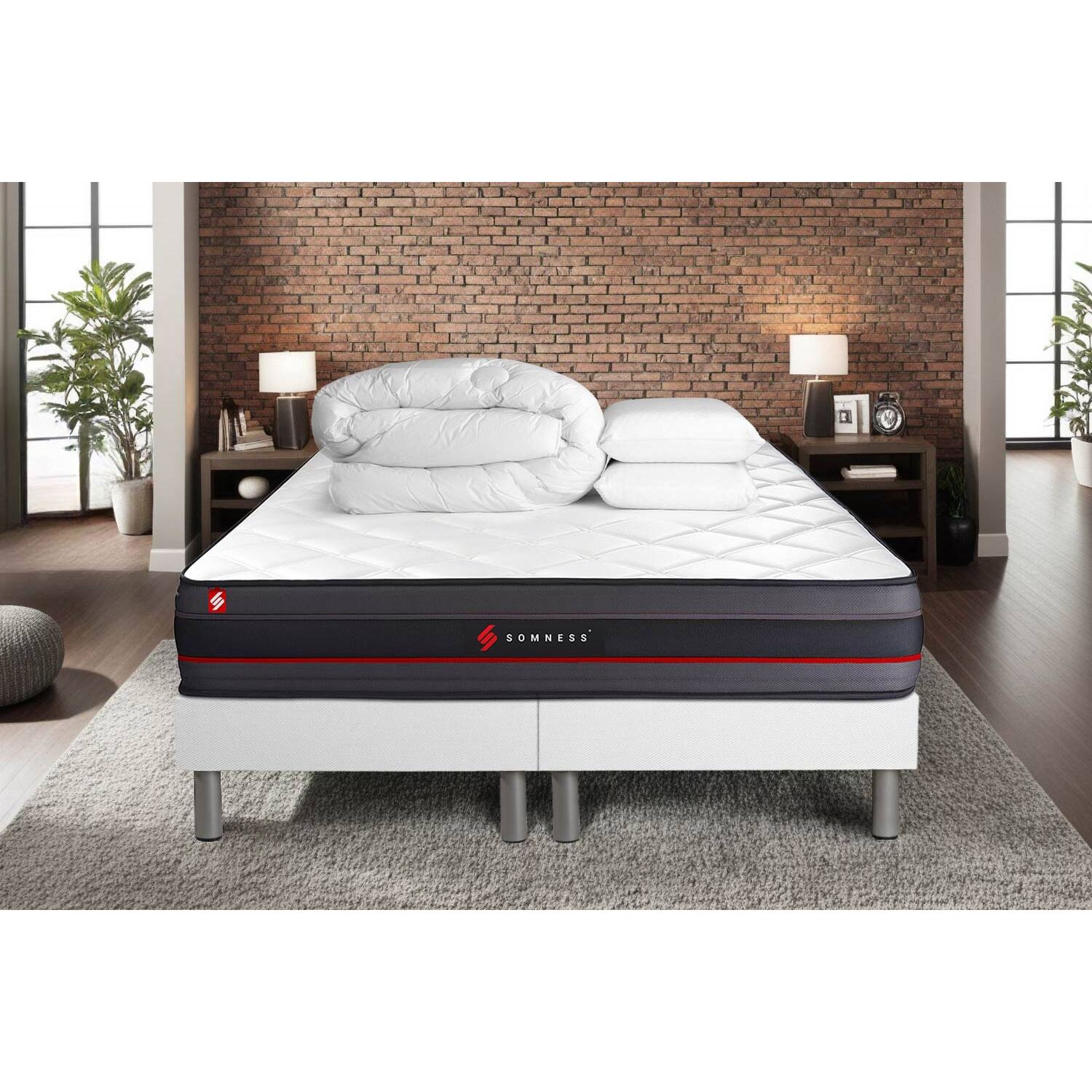 Pack matelas REGEN + sommiers blanc + Couette + 2 oreillers