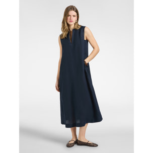 Elena Mirò - Vestido largo de lino con escote en V - Azul