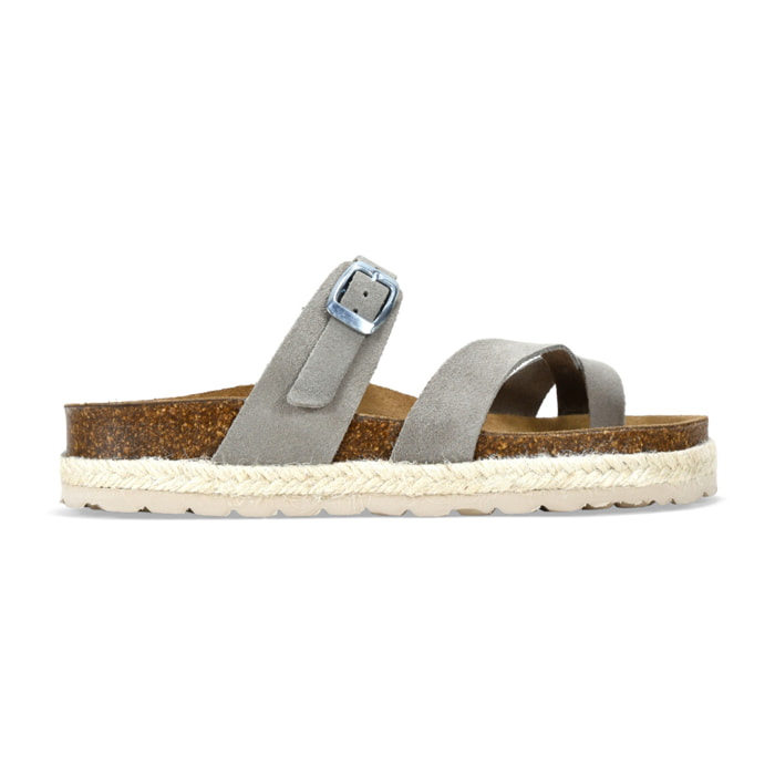 Sandalias de dedo taupe en piel con esparto