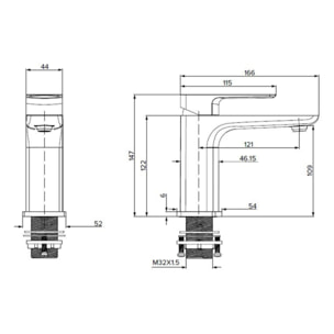 Brevis mitigeur de lavabo en laiton à levier, sans vidage, noir mat (SATBSBRE271C)