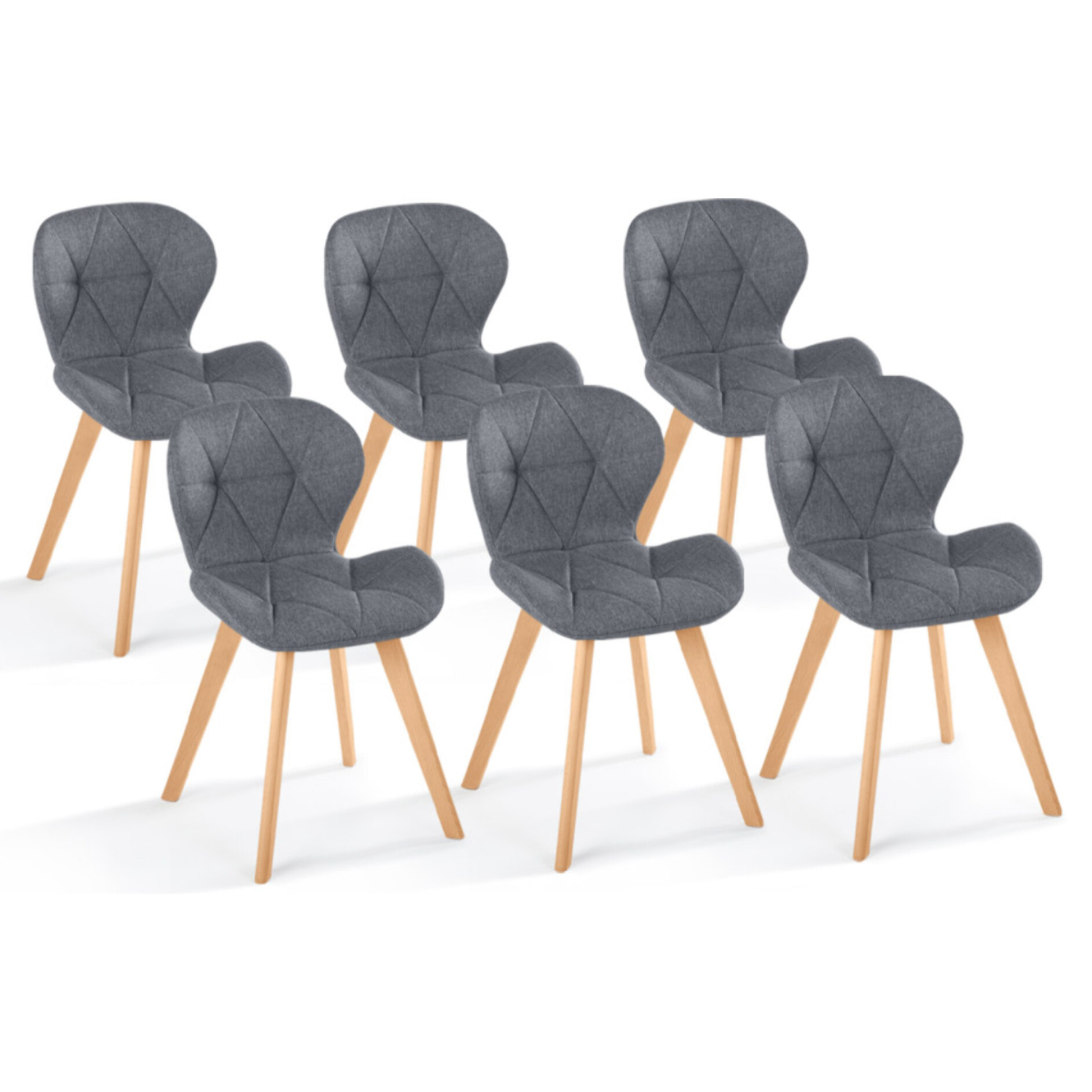 Chaises Gatsby en tissu et pieds bois - Gris
